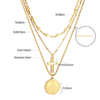 Drievoudige ronde ketting met kruishanger