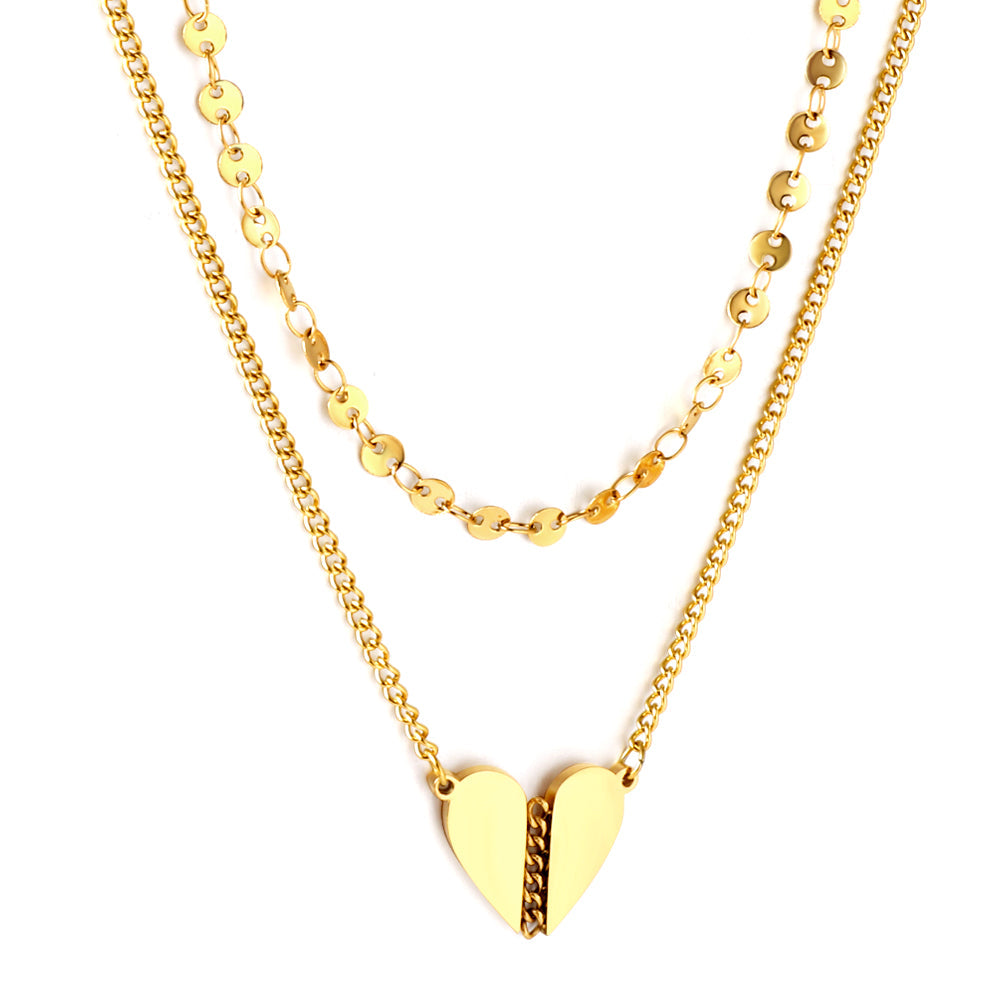 Double Chain Heart Pendant Necklace