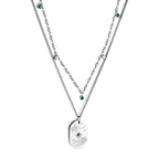 Oval Hands Double Chain Necklace with Blue & Mixed Color Diamonds