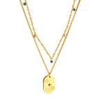 Oval Hands Double Chain Necklace with Blue & Mixed Color Diamonds