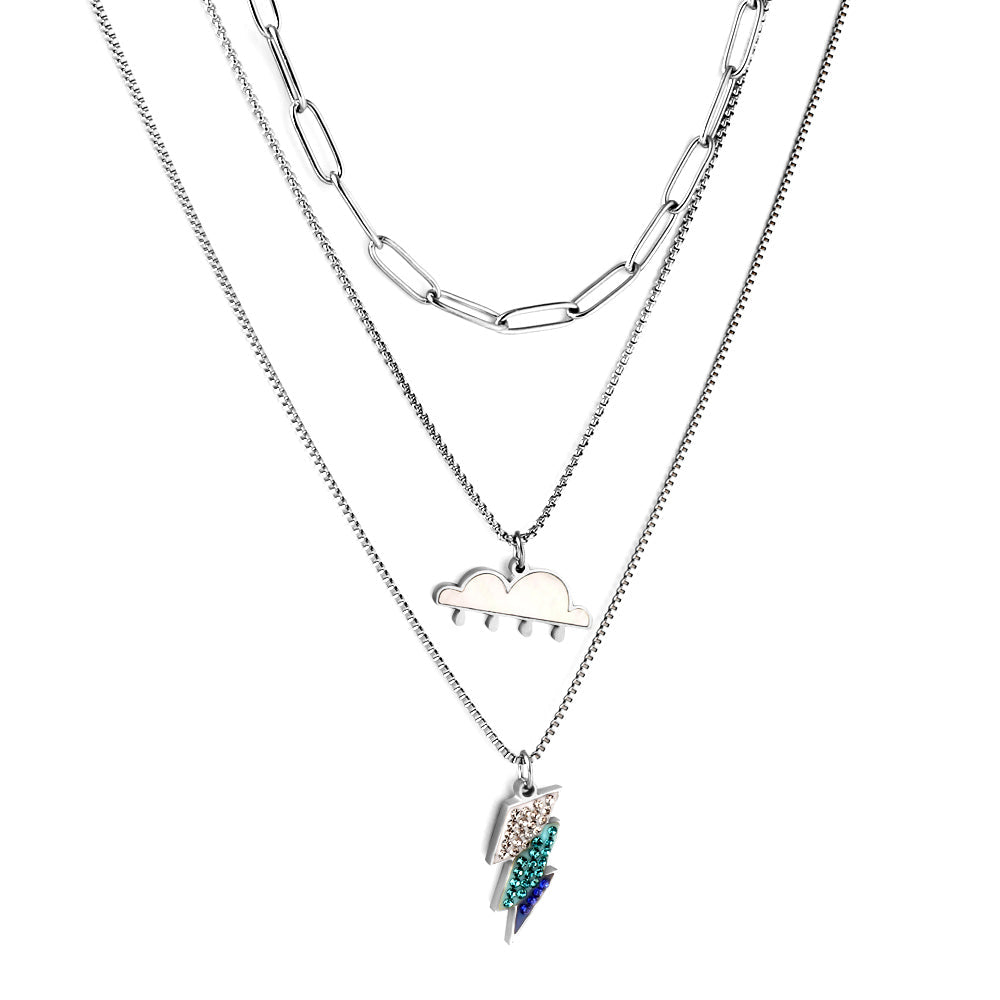 Drievoudige ketting met bliksem- en wolkenhanger