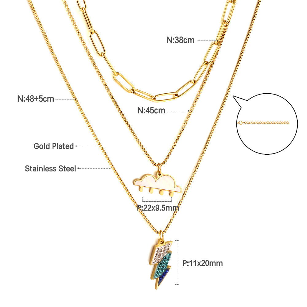 Drievoudige ketting met bliksem- en wolkenhanger