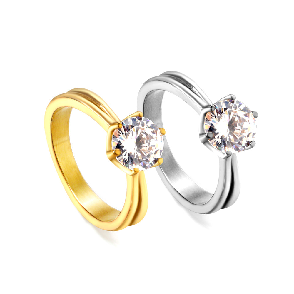 Gold-tone four-claw white diamond ring by JSC Jewelry