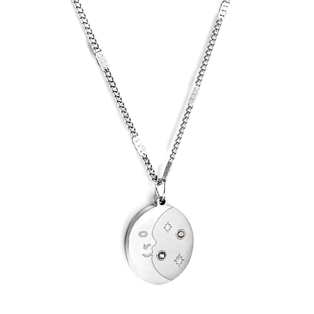 Ovale maan- en sterhangerketting met diamantaccent