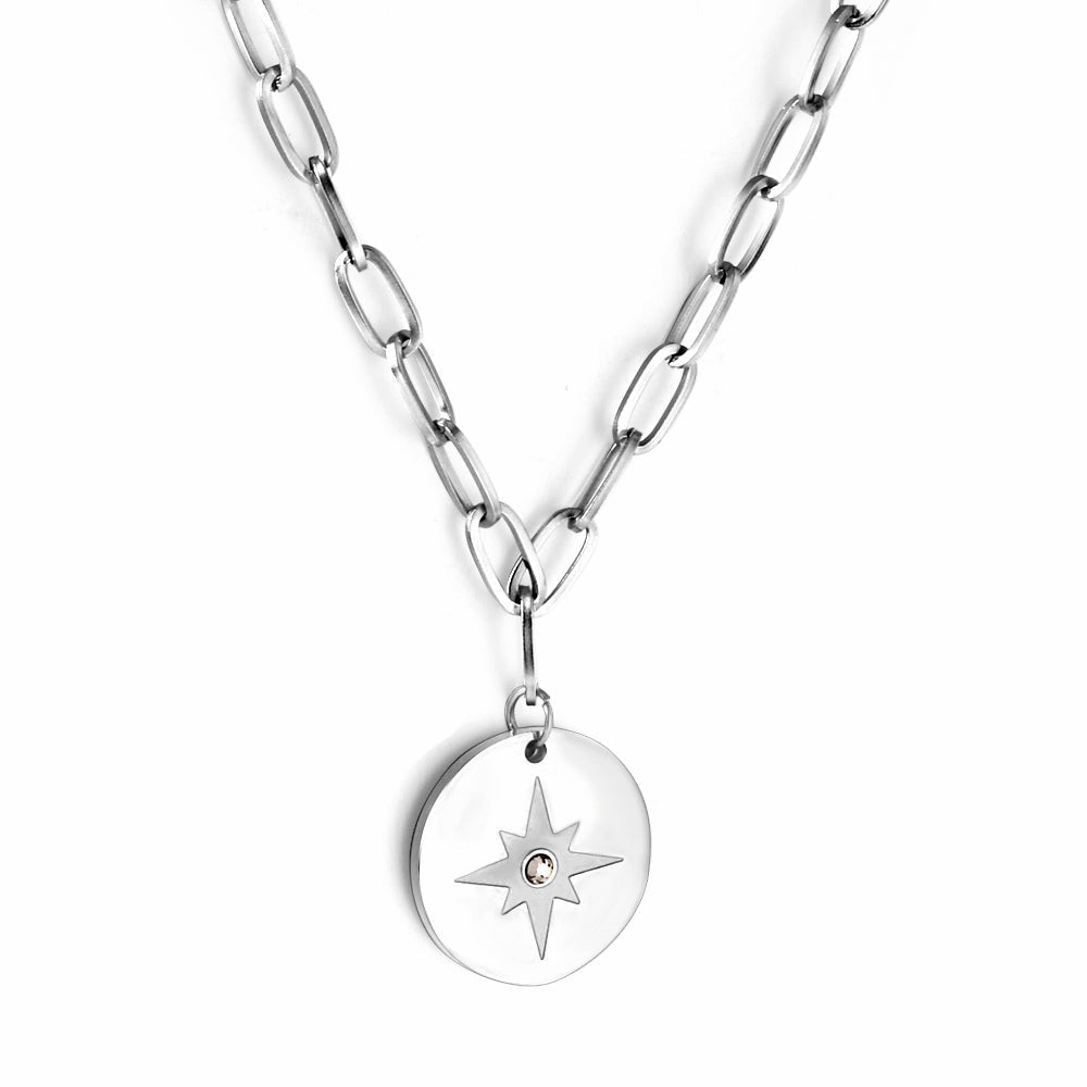 Collier avec pendentif rond en diamant Lucky Star