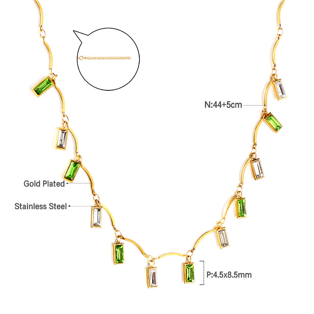 Rechthoekige, gemengde-kleur vierkante diamanten ketting