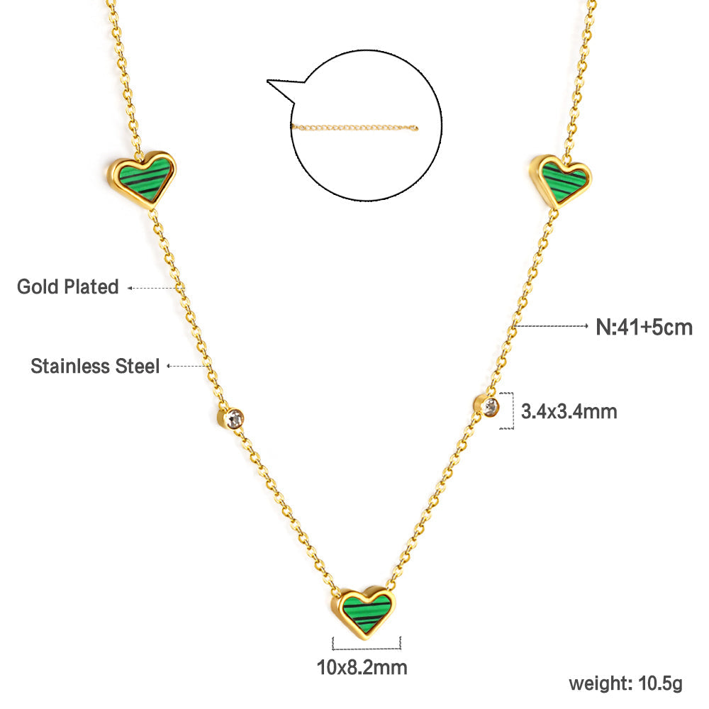 Drievoudige hartschelp en diamanten hanger ketting