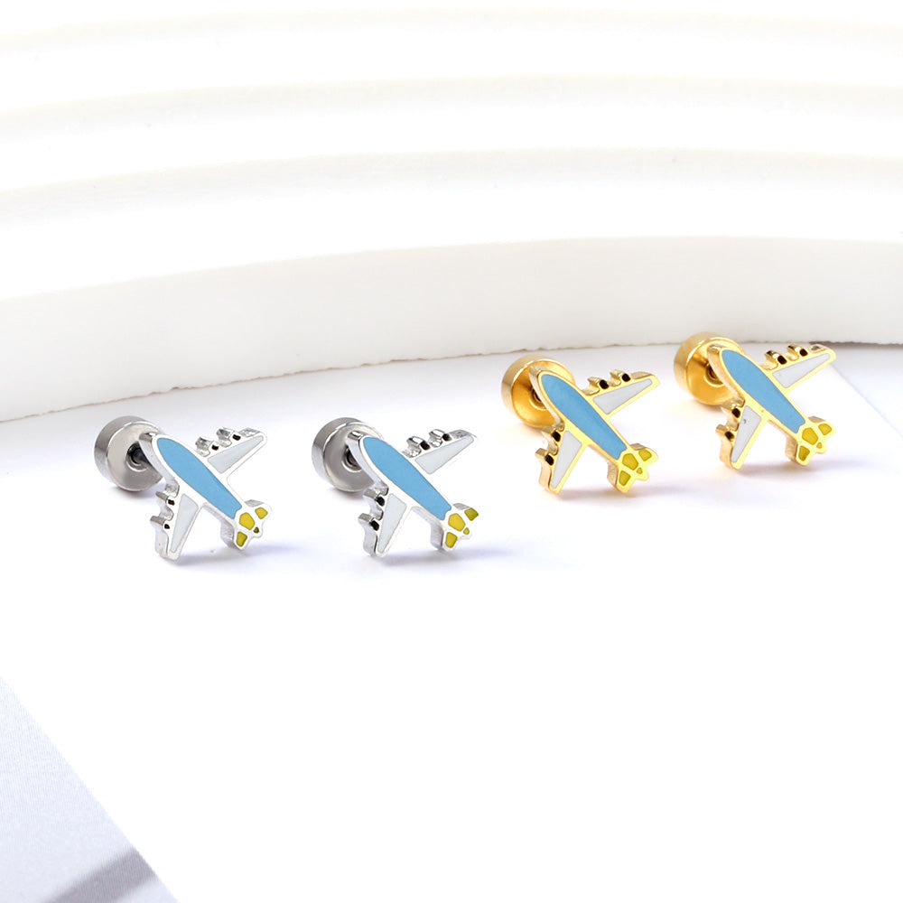 Schroefplug gemengde kleur vliegtuig oorbellen