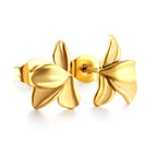 Half-Side Flower Cutting Stud Earrings in PVD gold-coated stainless steel – floral design, hypoallergenic, tarnish-resistant jewelry by The JCS Jewelry.