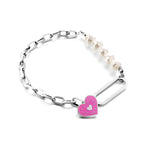 Paarse Hart &amp; Parel Bedelarmband