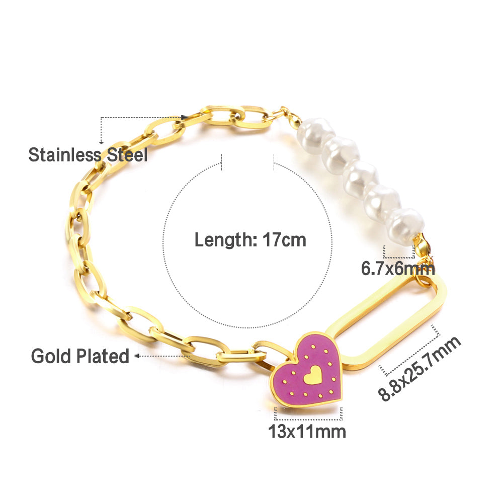 Purple Heart & Pearl Charm Bracelet