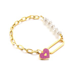 Paarse Hart &amp; Parel Bedelarmband