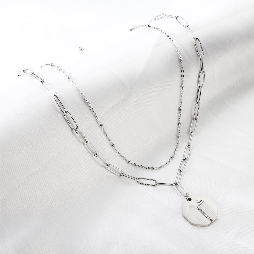 Zeshoekige diamanten dubbele ketting