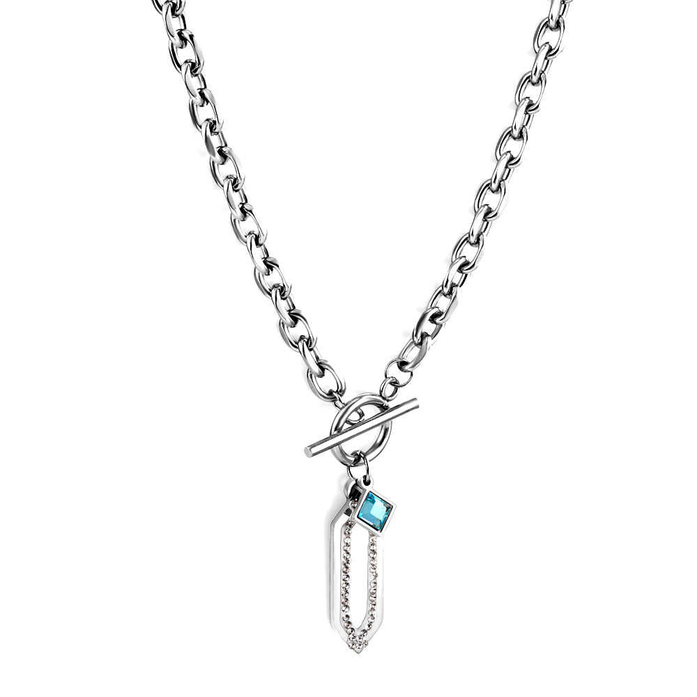 Ruit &amp; Meerblauwe Diamanten Hanger Ketting