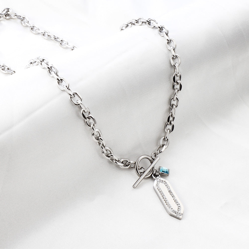 Ruit &amp; Meerblauwe Diamanten Hanger Ketting