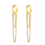 Stainless Steel Circle Double Chain Earrings – gold-tone, hypoallergenic, tarnish-resistant women’s jewelry by The JCS Jewelry.
