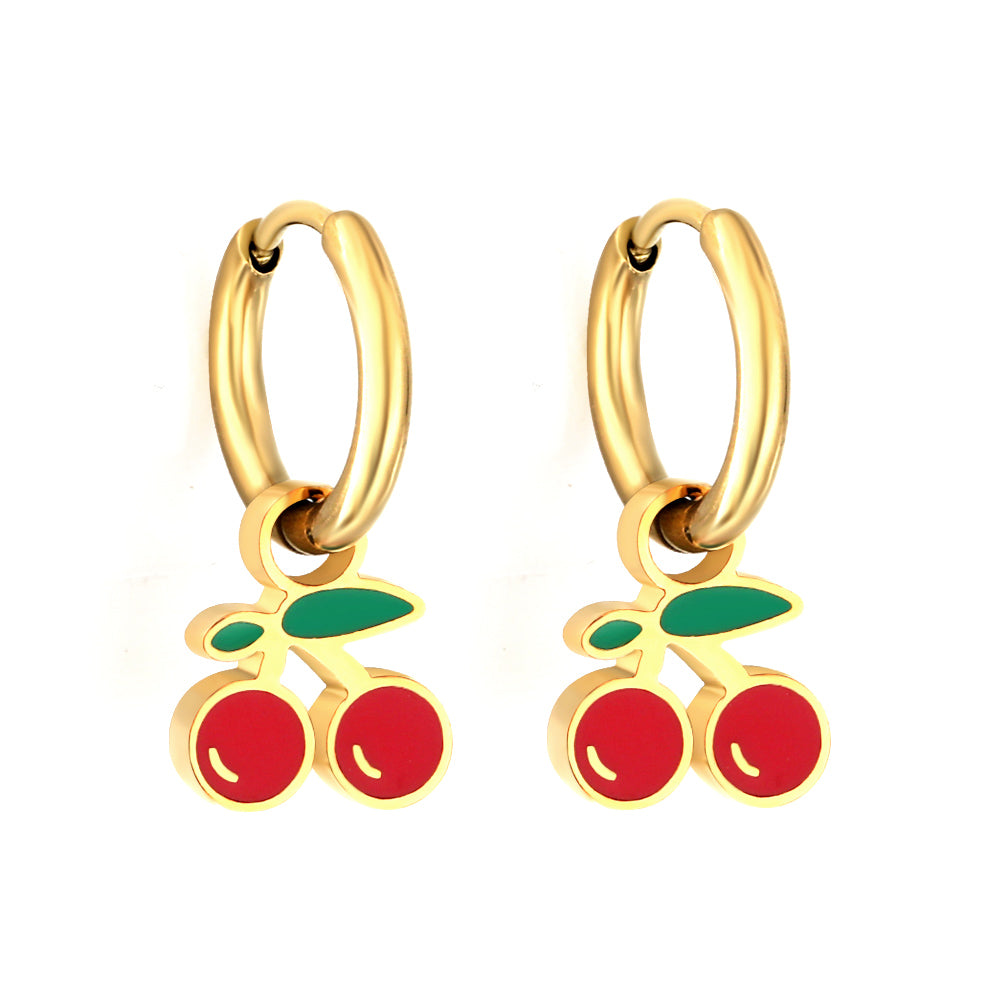 Boucles d'oreilles Cercle avec cerise rouge