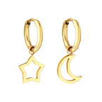 Oorbellenset met cirkel, maan en ster