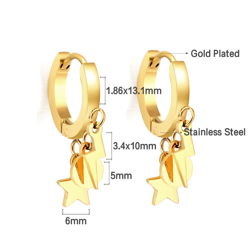 Oorbellen met cirkel, ster en bliksem