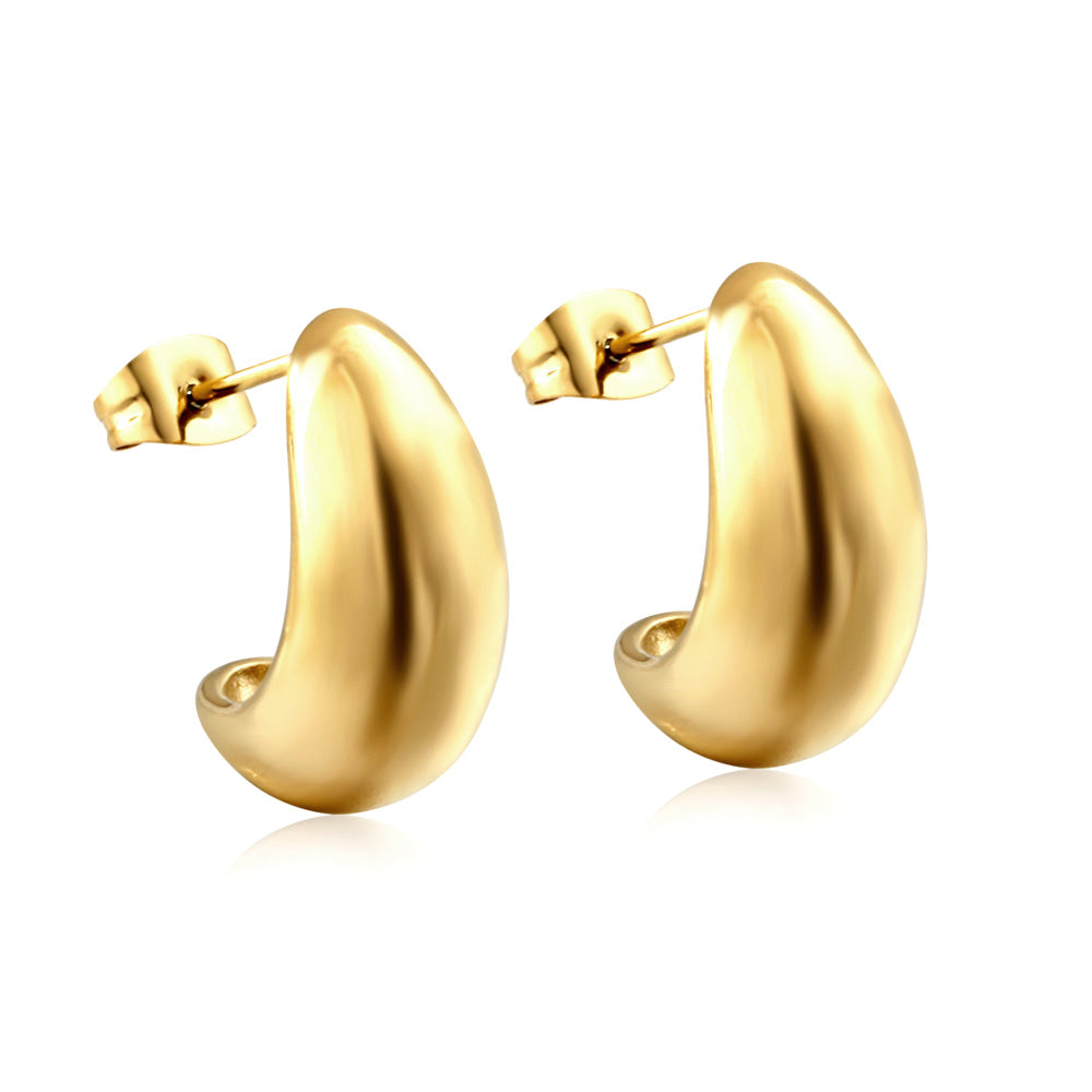 Gold stainless steel open curved C hoop earrings for women by The JCS Jewelry