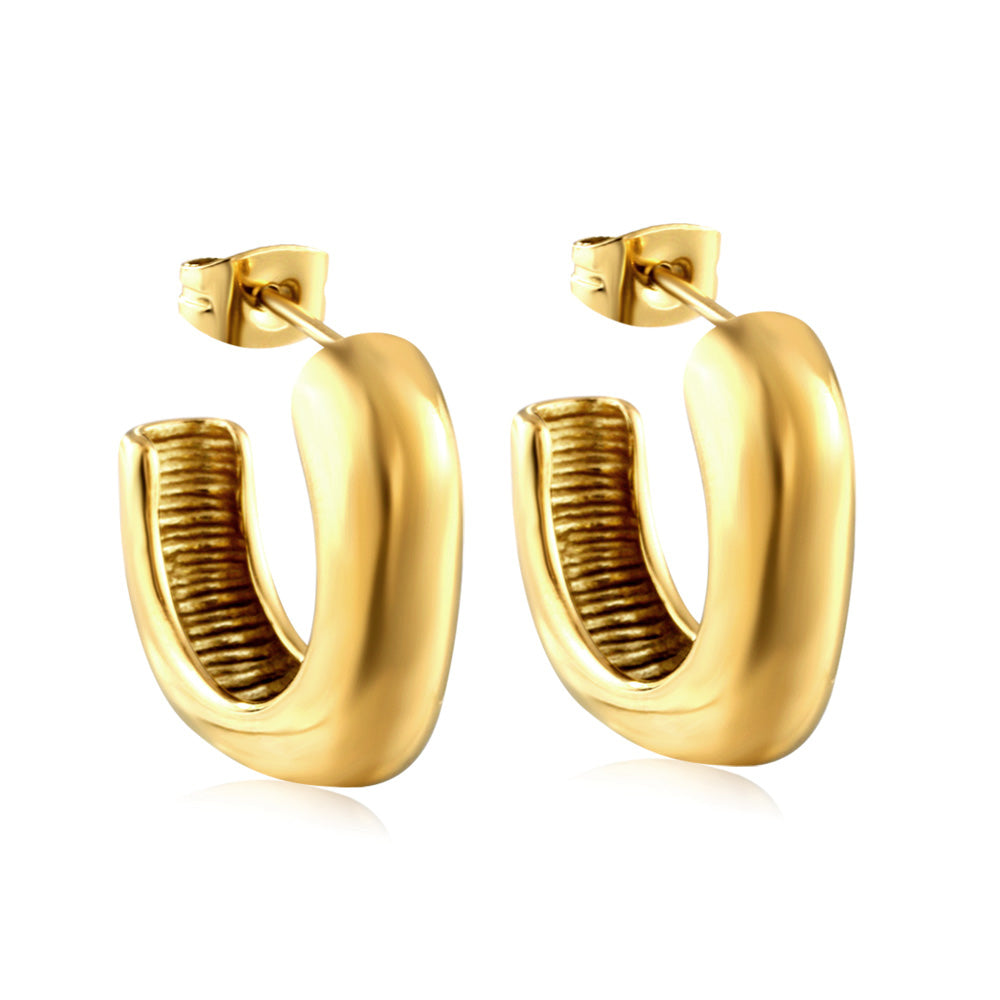 Gold stainless steel open square C hoop earrings with geometric modern design by The JCS Jewelry