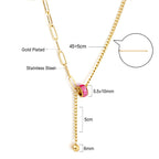 Rozerode zirkoon en stalen bolvormige hangerketting