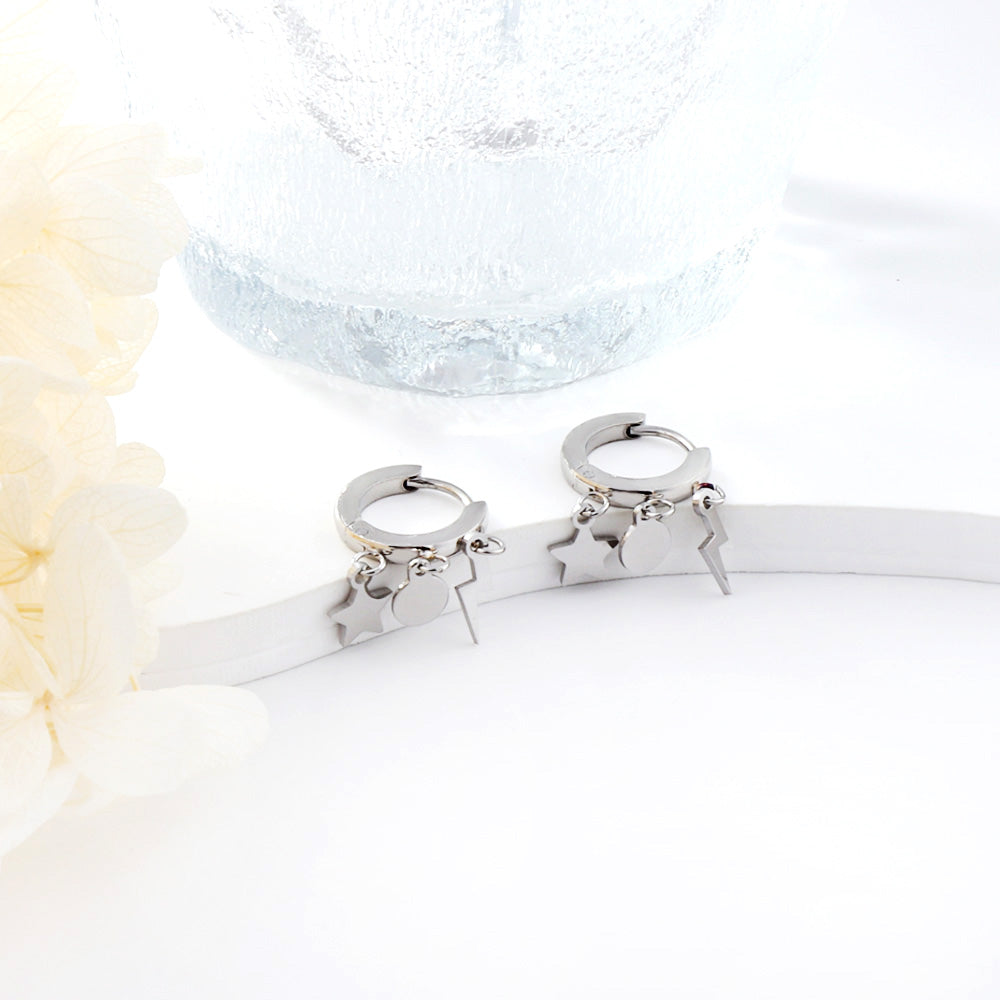 Oorbellen met cirkel, ster en bliksem