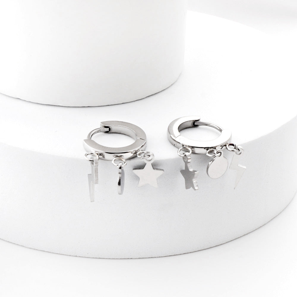 Oorbellen met cirkel, ster en bliksem