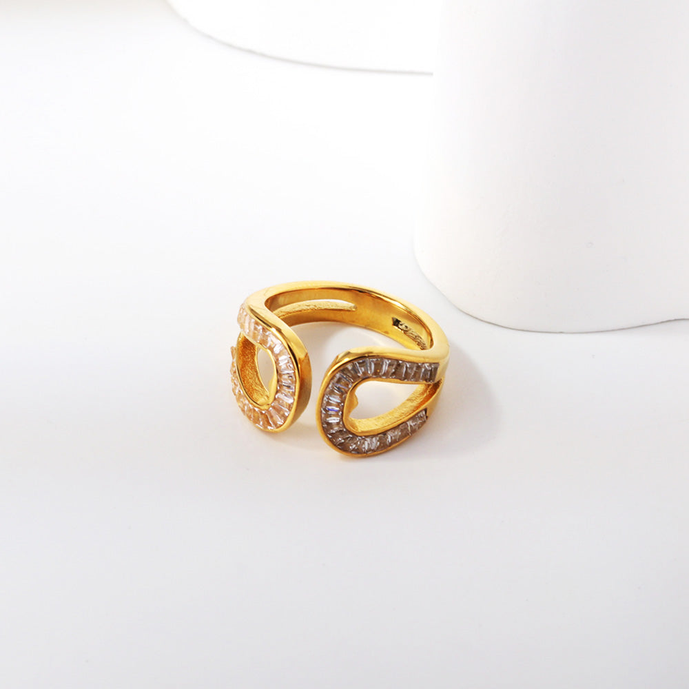 Dubbele ronde open ring met diamantzetting