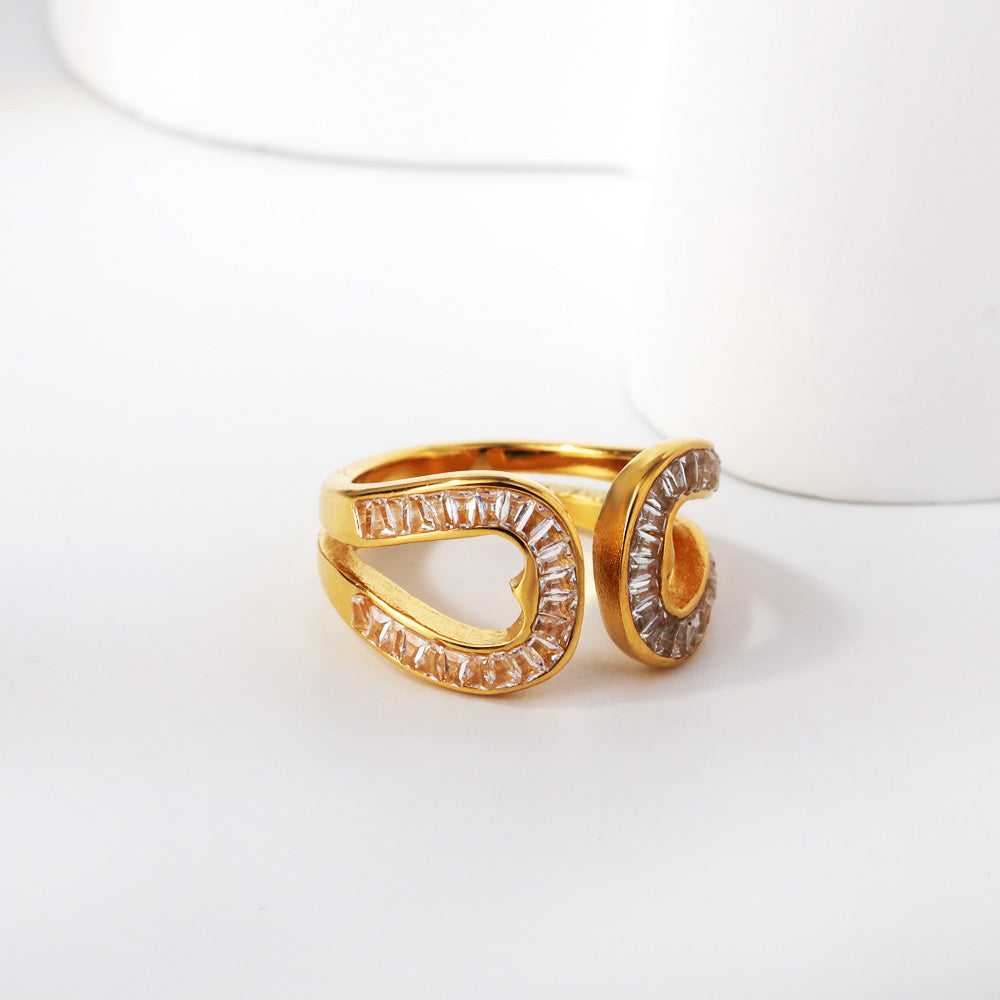 Dubbele ronde open ring met diamantzetting