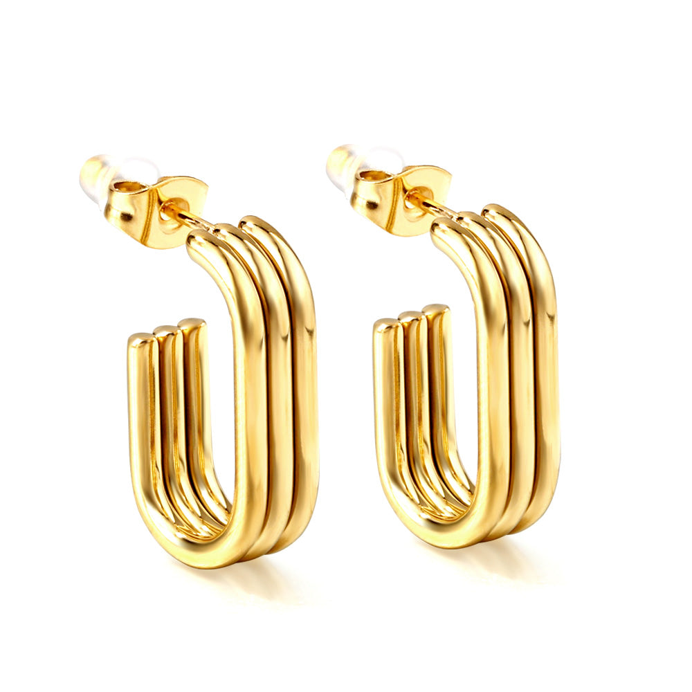 Gold stainless steel open C hoop earrings for women by The JCS Jewelry