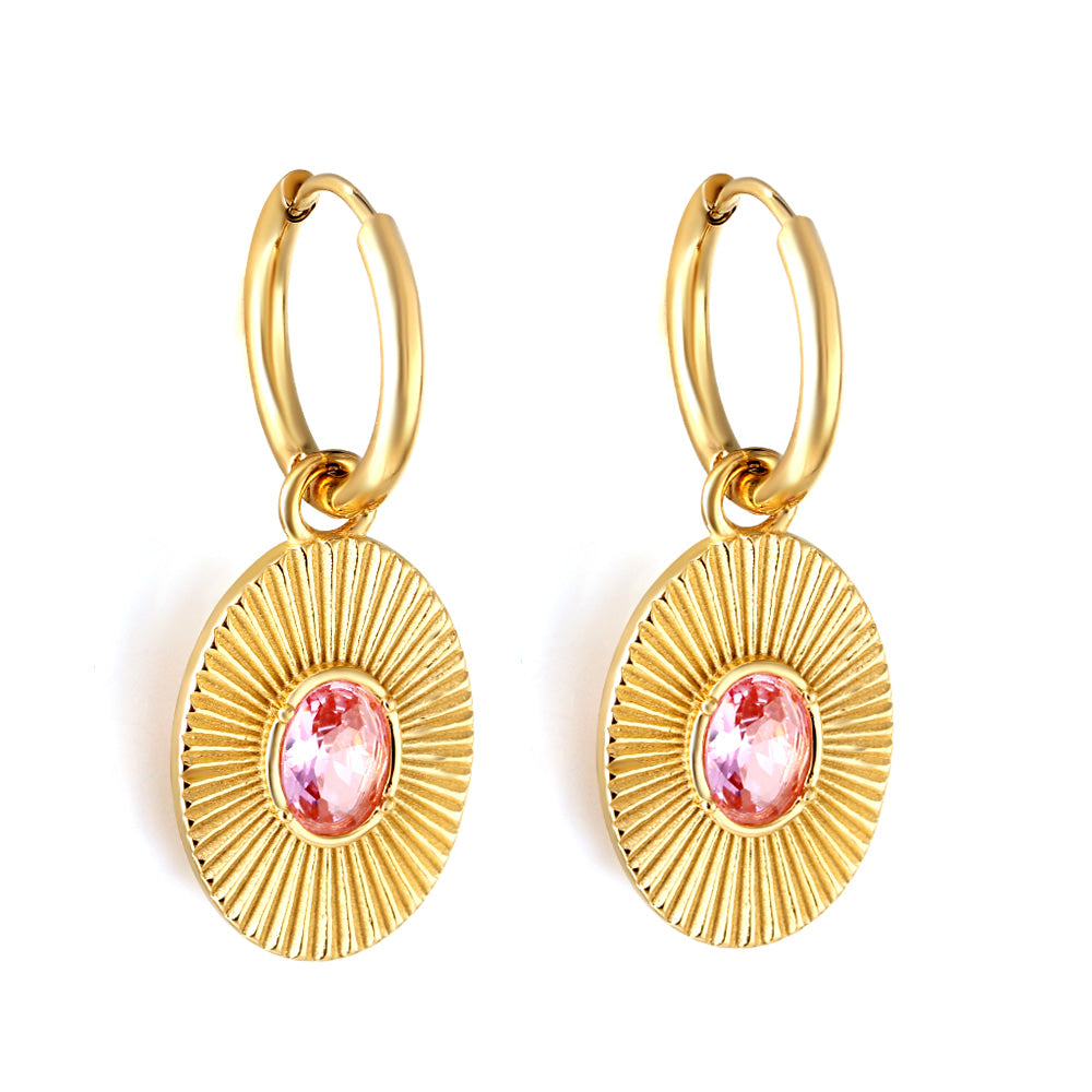 Roze en groene CZ-goudkleurige oorbellen