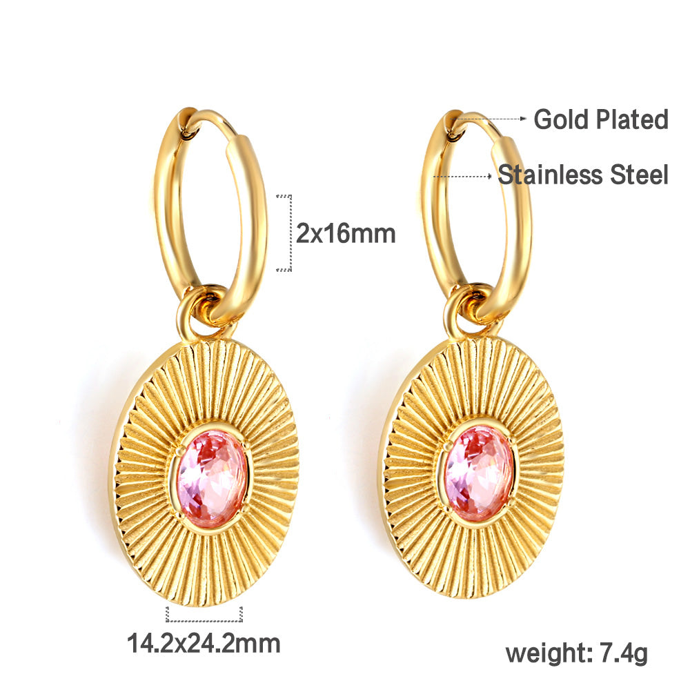 Roze en groene CZ-goudkleurige oorbellen