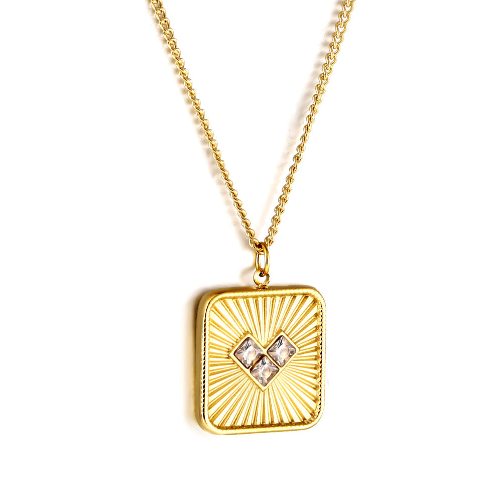 Vierkante plaquette hart zirkonia hanger ketting