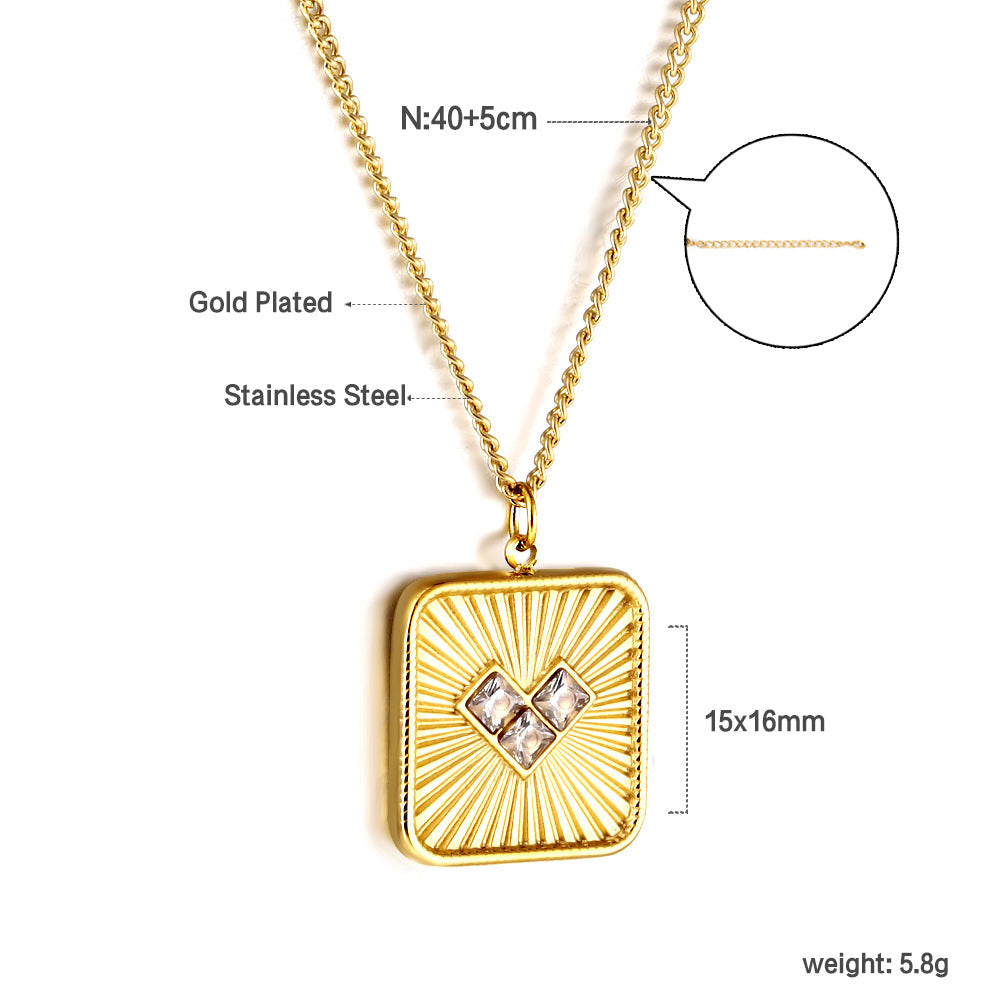 Vierkante plaquette hart zirkonia hanger ketting