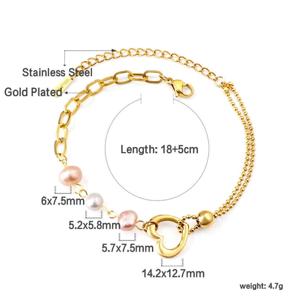 Bracelet de perles de couleurs mélangées et de perles en forme de cœur 