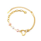Mixed Color Pearls & Heart Beads Bracelet in gold, rose gold, or platinum-plated stainless steel, elegant and playful design for women