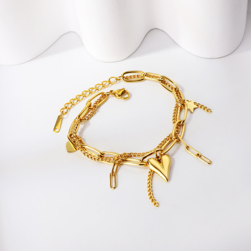 Bracelet double chaîne cœur et étoile 