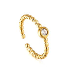 Open Round Bead Zirconia Ring in gold-plated stainless steel, delicate and elegant design for women