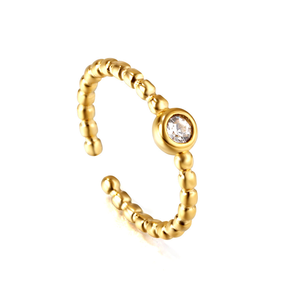 Open Round Bead Zirconia Ring in gold-plated stainless steel, delicate and elegant design for women