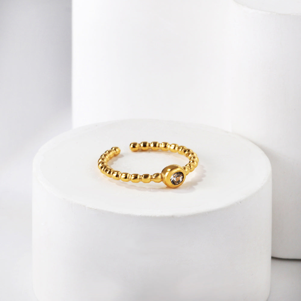 Open ronde kraal zirkonia ring