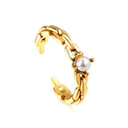 Freshwater Pearl Geometric Hollow Opening Ring in gold-plated stainless steel, elegant and modern design for women