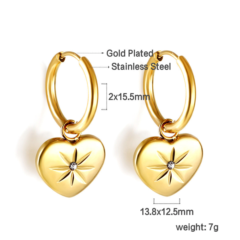 Ronde hartvormige oorbellen met zirkonia (2x16 mm)