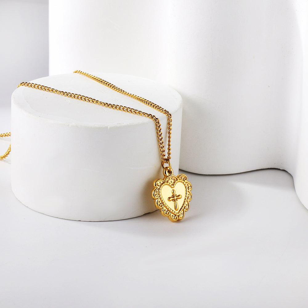 Hart en kruis hanger ketting