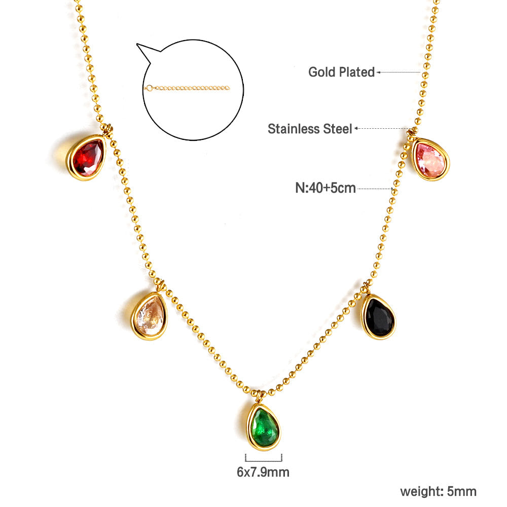 Waterdruppel gemengde kleuren diamanten hanger ketting