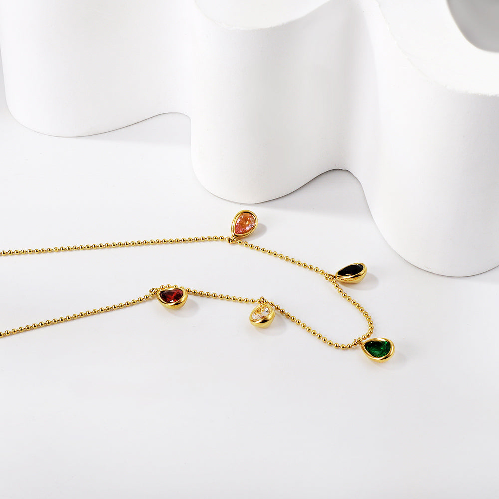 Waterdruppel gemengde kleuren diamanten hanger ketting