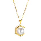Pentagonal White Pearl Pendant Necklace