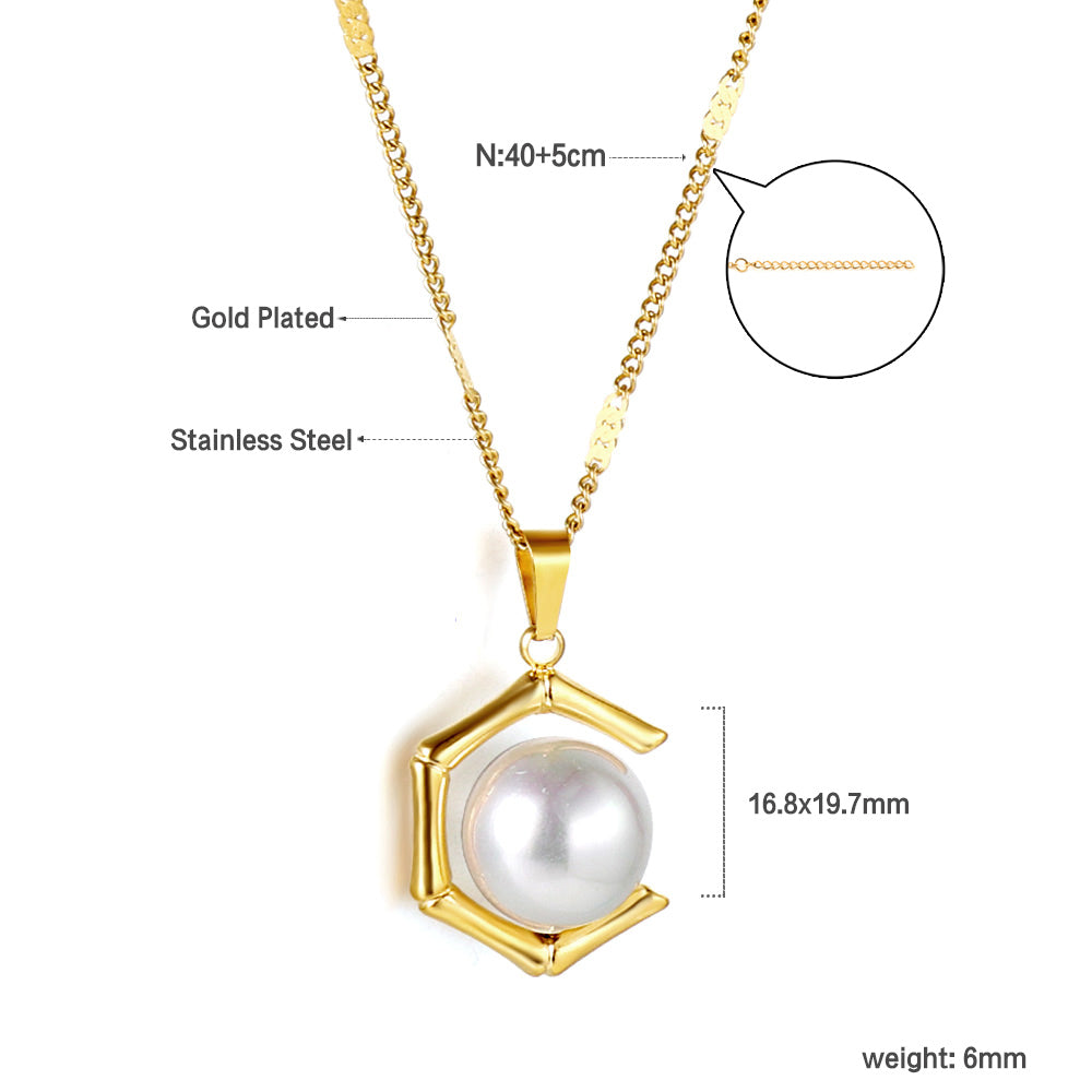Pentagonal White Pearl Pendant Necklace