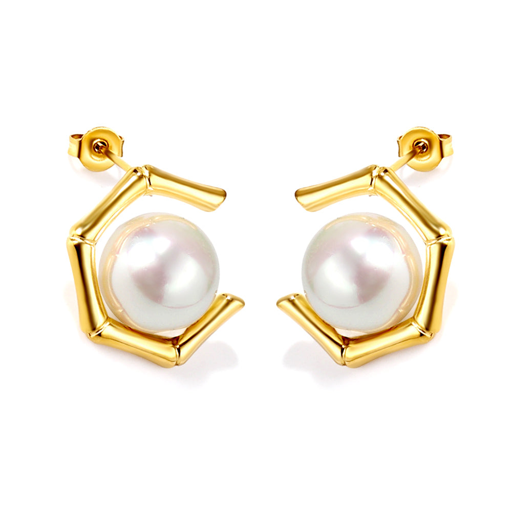 Pentagonal + White Pearl Earrings