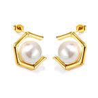 Pentagonal + White Pearl Earrings